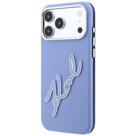 Puzdro pre Apple iPhone 18 Pro / 17 Pro, Karl Lagerfeld, hladké veľké živicové podpisové logo, modré