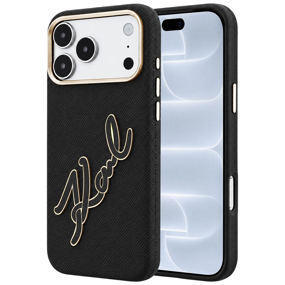 Puzdro pre Apple iPhone 18 Pro / 17 Pro, Karl Lagerfeld, hladké veľké živicové podpisové logo, čierne