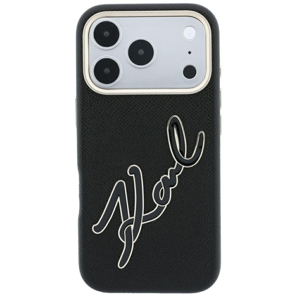 Puzdro pre Apple iPhone 18 Pro / 17 Pro, Karl Lagerfeld, hladké veľké živicové podpisové logo, čierne