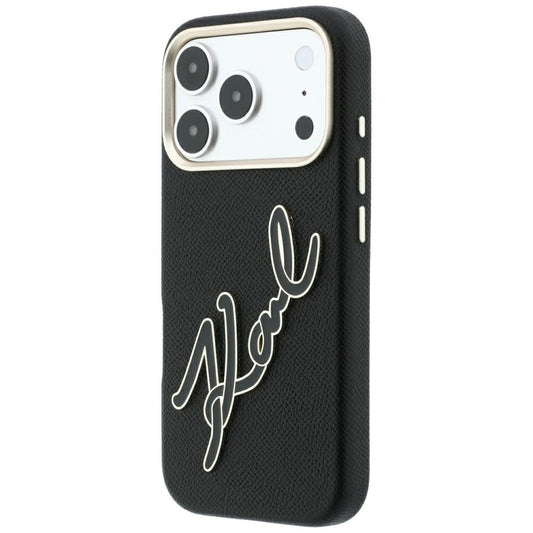 Puzdro pre Apple iPhone 18 Pro / 17 Pro, Karl Lagerfeld, hladké veľké živicové podpisové logo, čierne