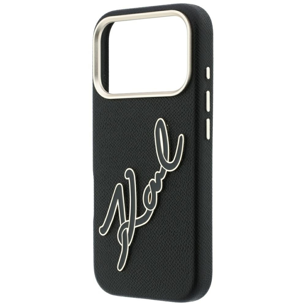 Puzdro pre Apple iPhone 18 Pro / 17 Pro, Karl Lagerfeld, hladké veľké živicové podpisové logo, čierne