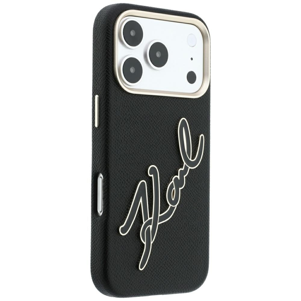 Puzdro pre Apple iPhone 18 Pro / 17 Pro, Karl Lagerfeld, hladké veľké živicové podpisové logo, čierne