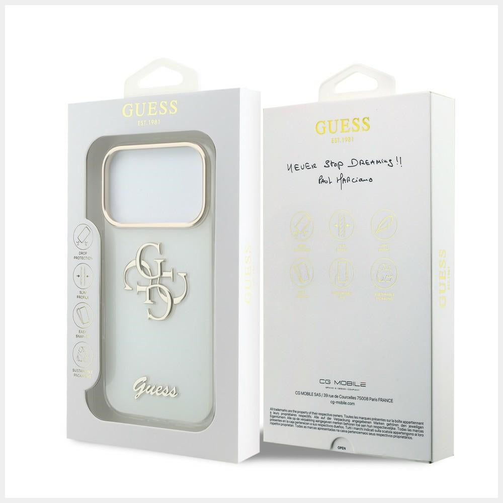 Puzdro pre Apple iPhone 18 Pro Max / 17 Pro Max, Guess, IML 4G Metal Script, Biele