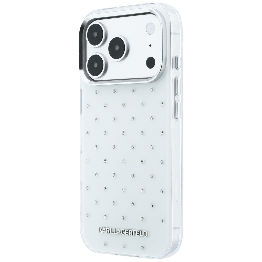 Puzdro pre Apple iPhone 18 Pro Max / 17 Pro Max, Karl Lagerfeld, IML kryštáliky a elektrolyticky pokovené logo, biele