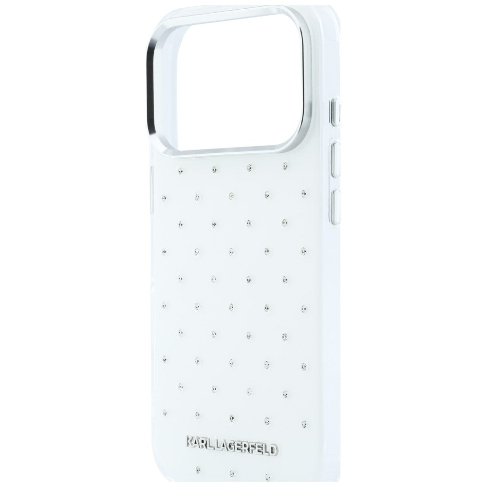 Puzdro pre Apple iPhone 18 Pro Max / 17 Pro Max, Karl Lagerfeld, IML kryštáliky a elektrolyticky pokovené logo, biele