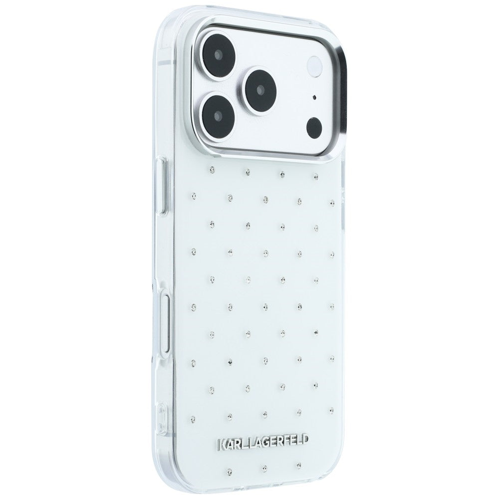 Puzdro pre Apple iPhone 18 Pro Max / 17 Pro Max, Karl Lagerfeld, IML kryštáliky a elektrolyticky pokovené logo, biele