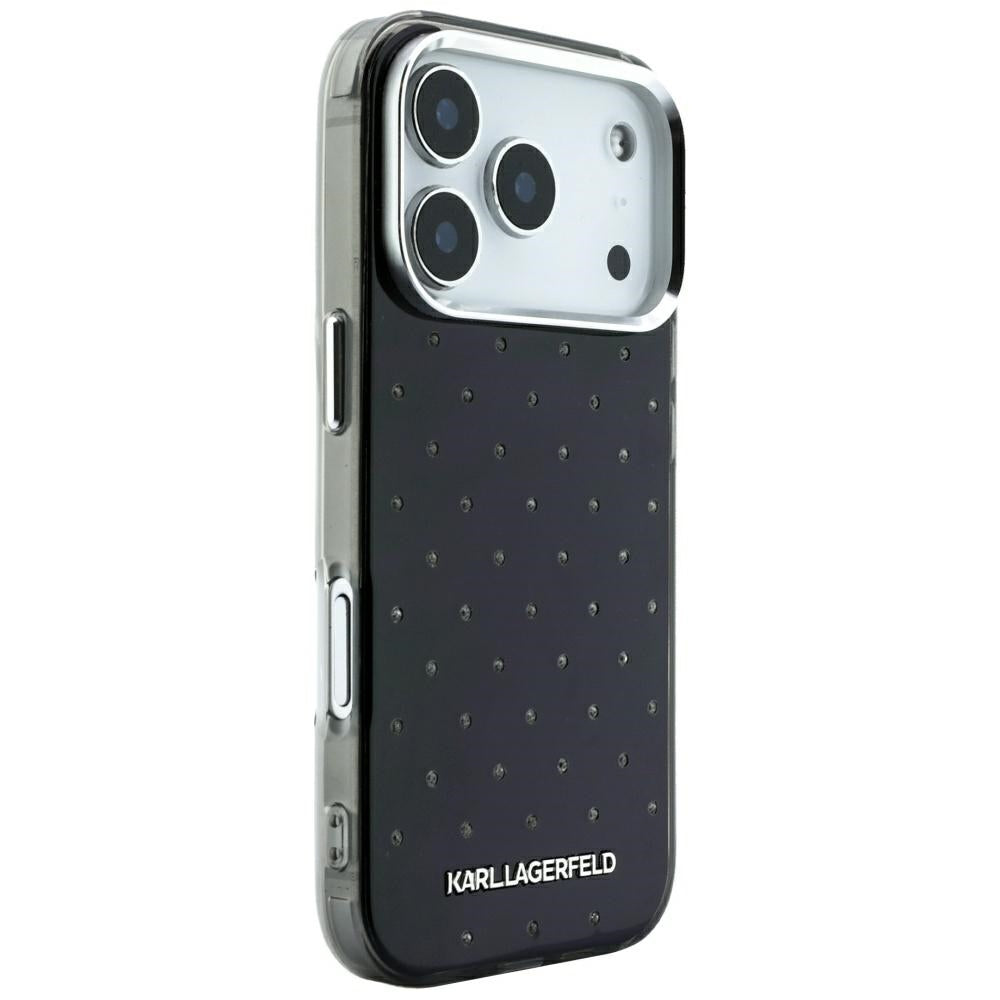 Puzdro pre Apple iPhone 18 Pro Max / 17 Pro Max, Karl Lagerfeld, IML kryštáliky a elektrolyticky pokovené logo, čierne