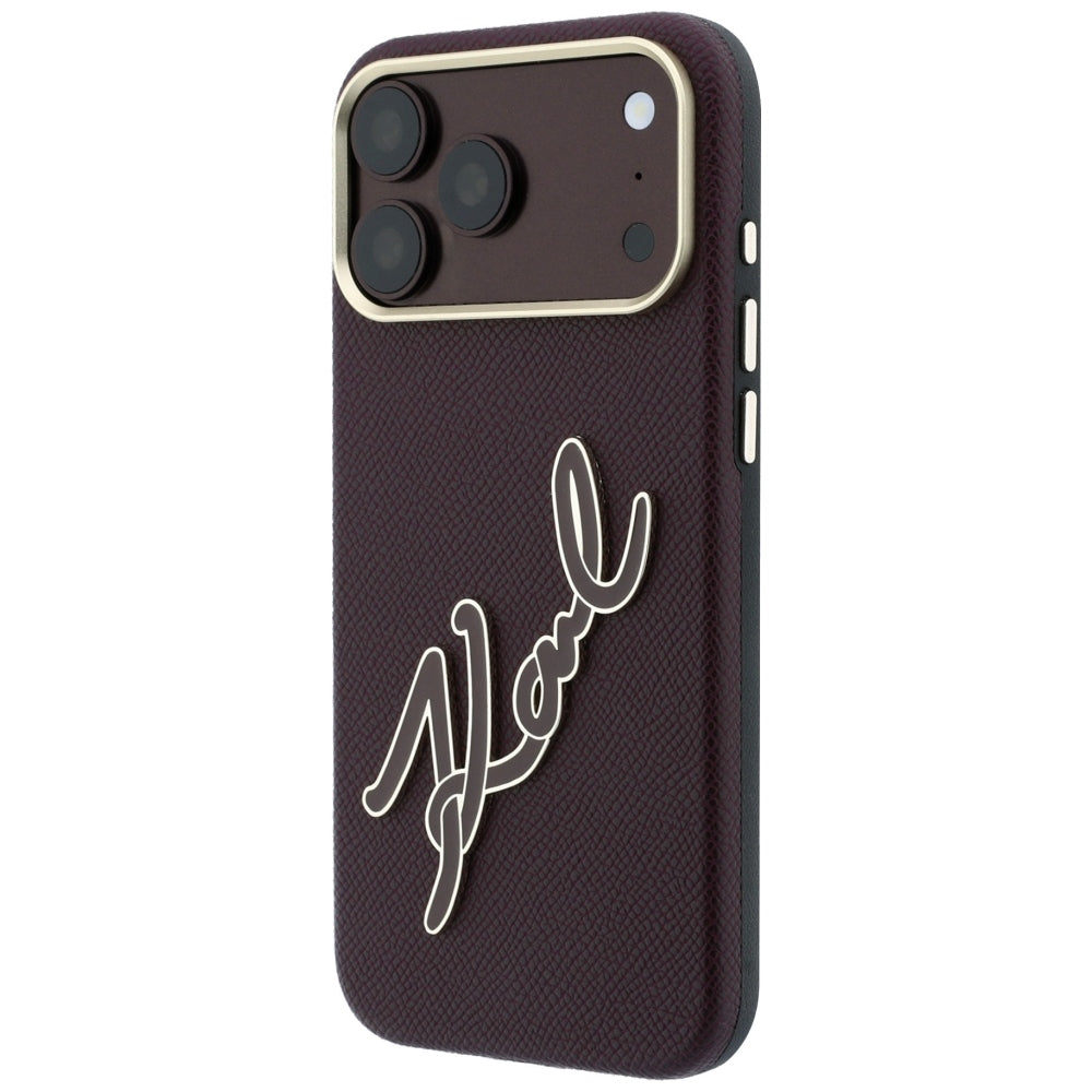 Puzdro pre Apple iPhone 18 Pro Max / 17 Pro Max, Karl Lagerfeld, hladké veľké živicové podpisové logo, vínové