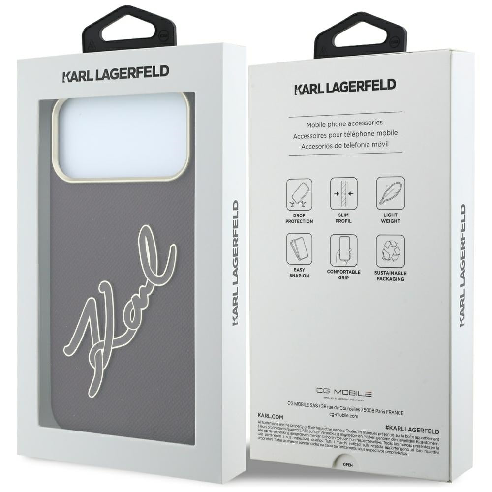 Puzdro pre Apple iPhone 18 Pro Max / 17 Pro Max, Karl Lagerfeld, hladké veľké živicové podpisové logo, vínové