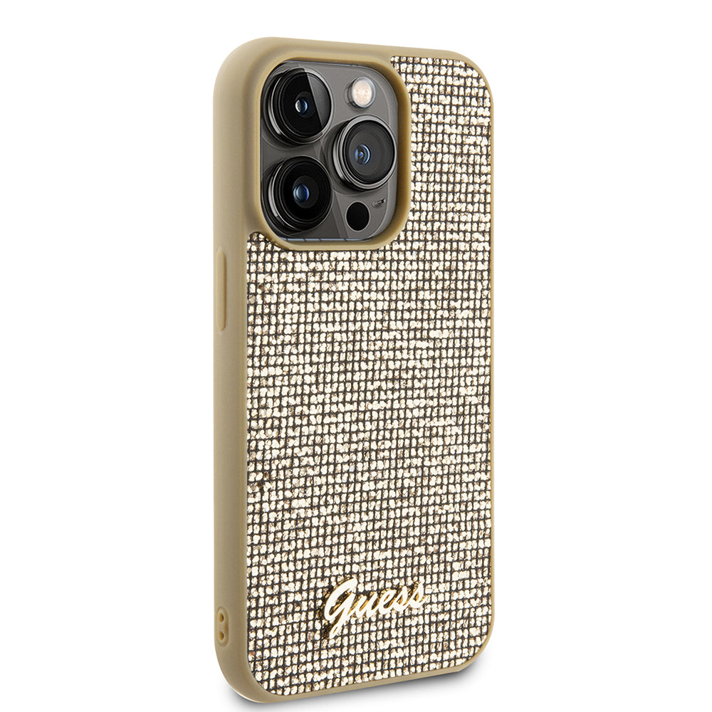Puzdro pre Apple iPhone 15 Pro, Guess, PU Square Mirror Script Logo, Zlaté GUHCP15LPMSDGSD