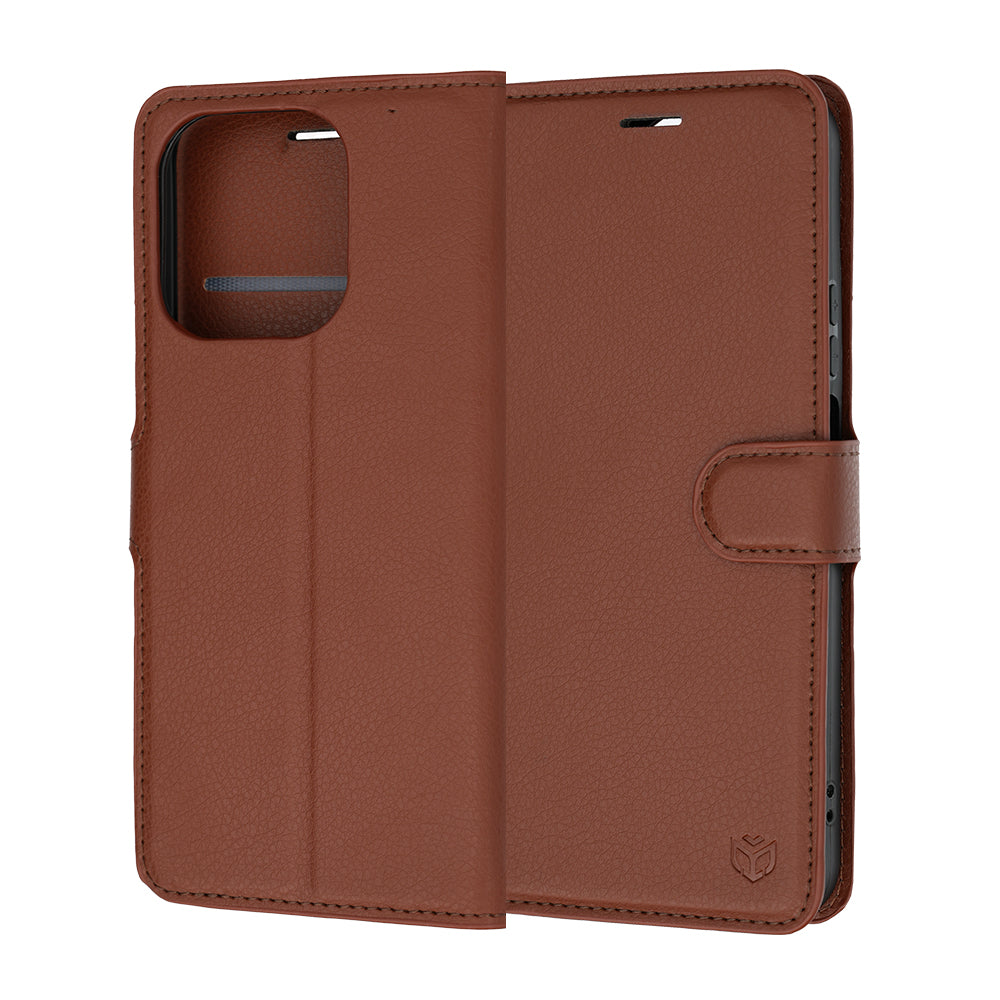 Puzdro pre Honor 600 Smart, Techsuit, kožené folio, hnedé