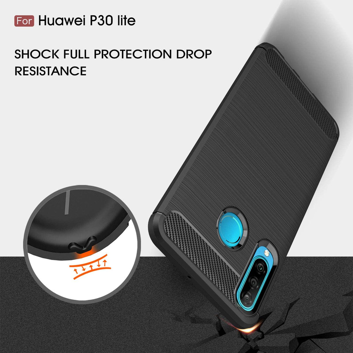 Obal na Huawei P30 lite New Edition / P30 lite, Techsuit, Karbón, Čierny