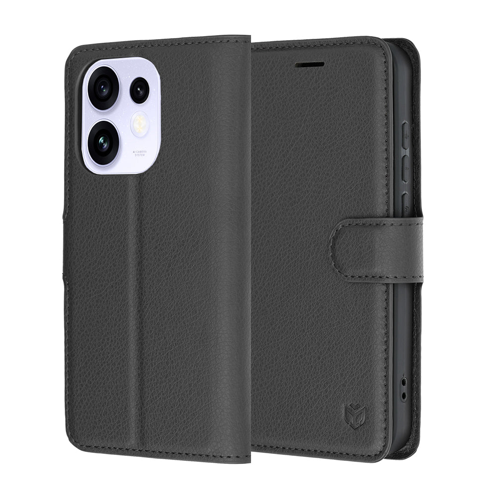Puzdro pre Oppo Reno16 / Reno16 Pro, Techsuit, kožené folio, čierne