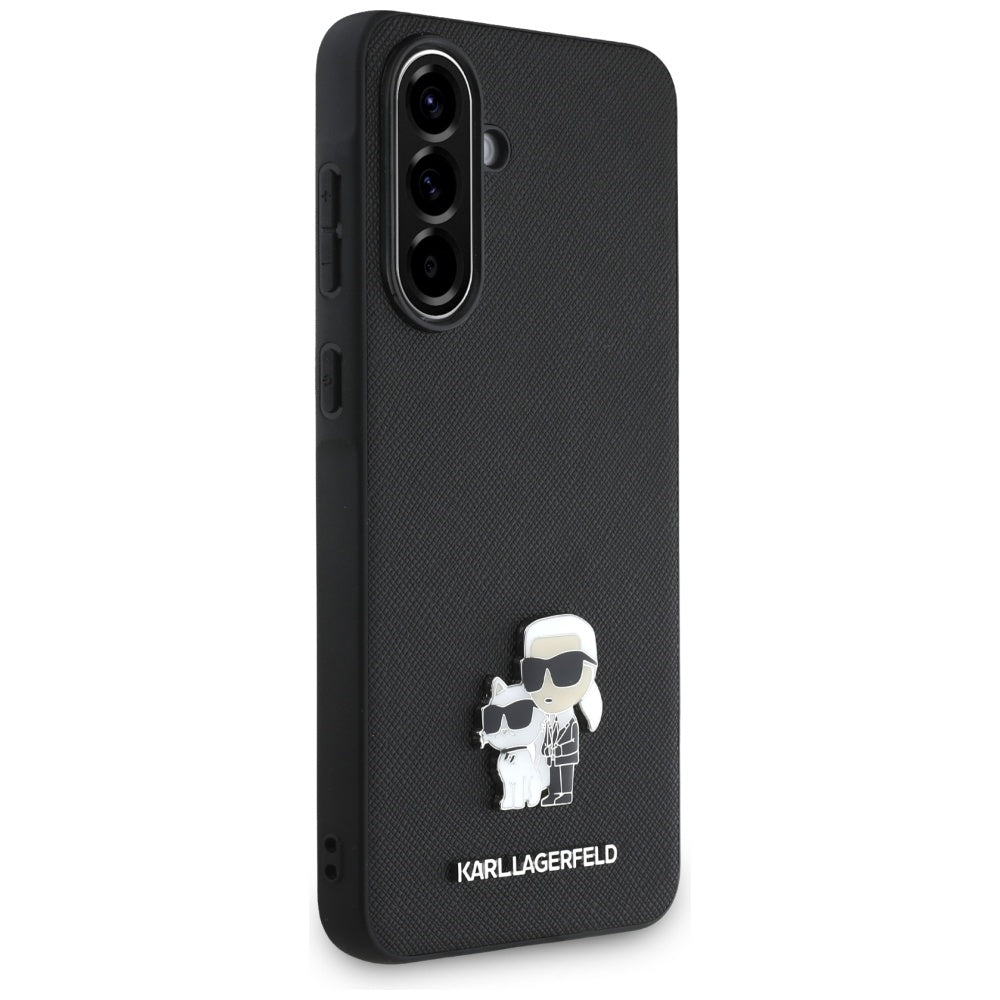 Puzdro pre Samsung Galaxy A56 A566, Karl Lagerfeld, Saffiano Karl & Choupette Metal, Čierne