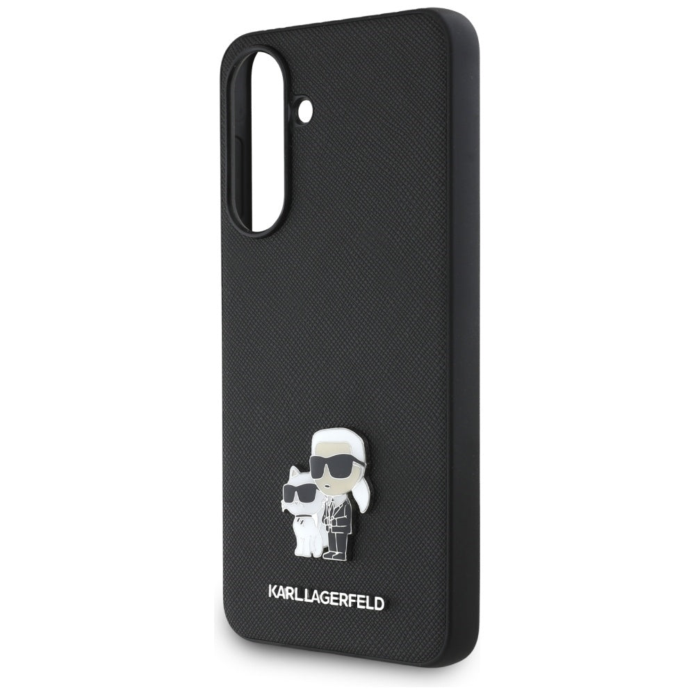 Puzdro pre Samsung Galaxy A56 A566, Karl Lagerfeld, Saffiano Karl & Choupette Metal, Čierne