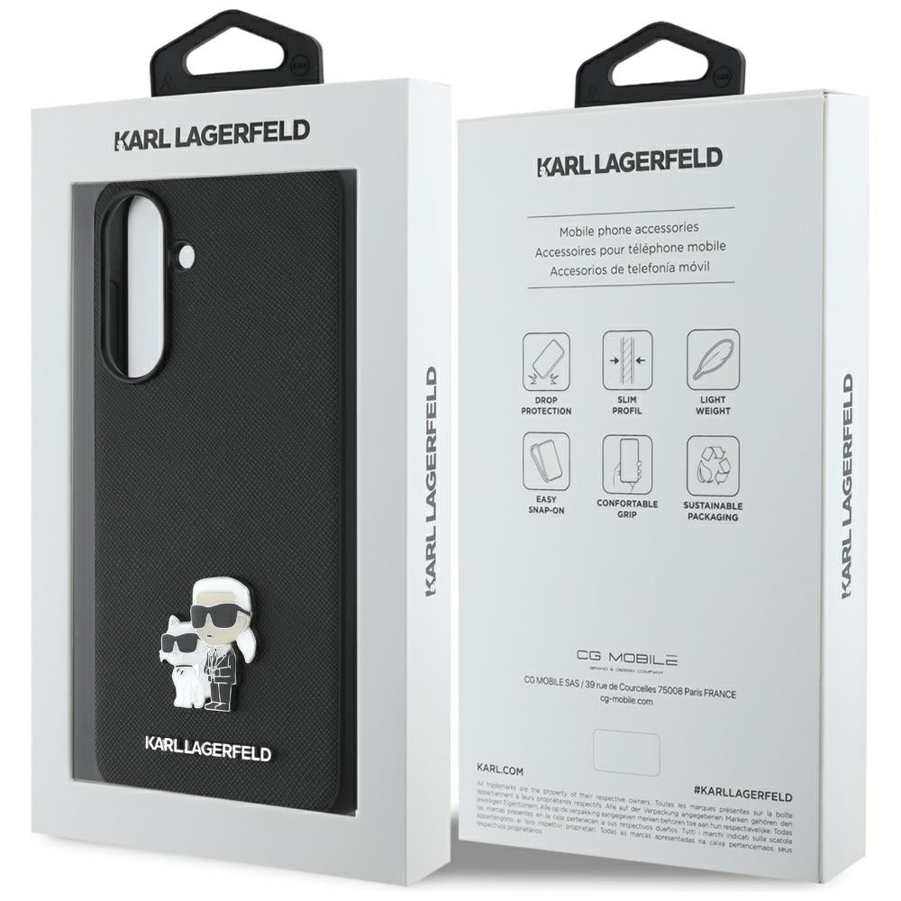 Puzdro pre Samsung Galaxy A56 A566, Karl Lagerfeld, Saffiano Karl & Choupette Metal, Čierne
