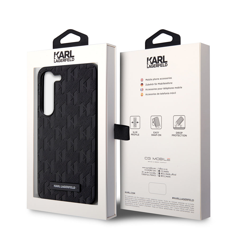 Puzdro pre Samsung Galaxy S23 S911, Karl Lagerfeld, Saffiano Monogram Metal Logo, Čierne