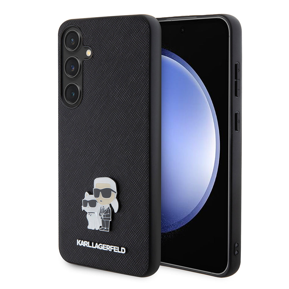 Puzdro pre Samsung Galaxy S24+ S926, Karl Lagerfeld, Saffiano Karl & Choupette Metal, Čierne
