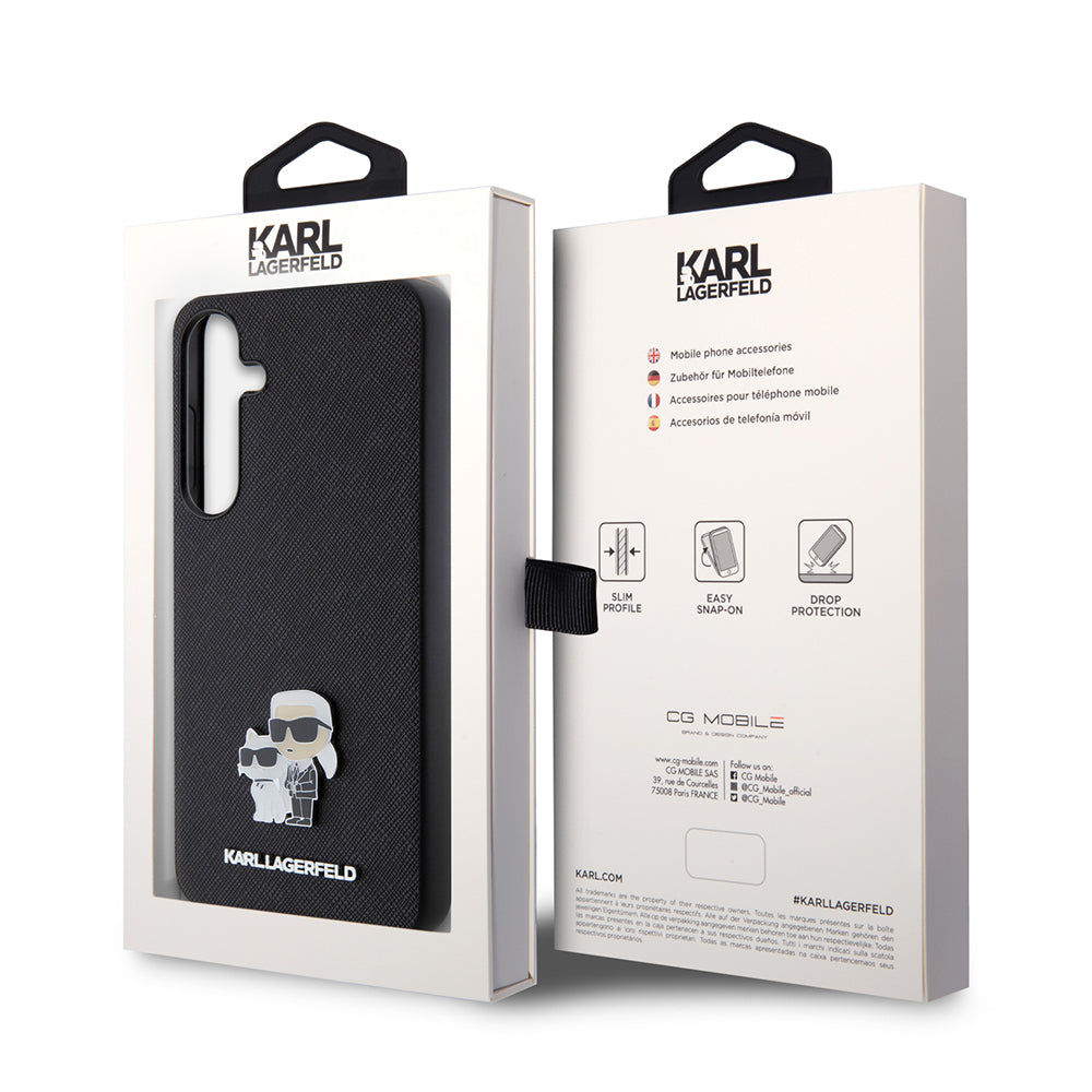Puzdro pre Samsung Galaxy S24+ S926, Karl Lagerfeld, Saffiano Karl & Choupette Metal, Čierne