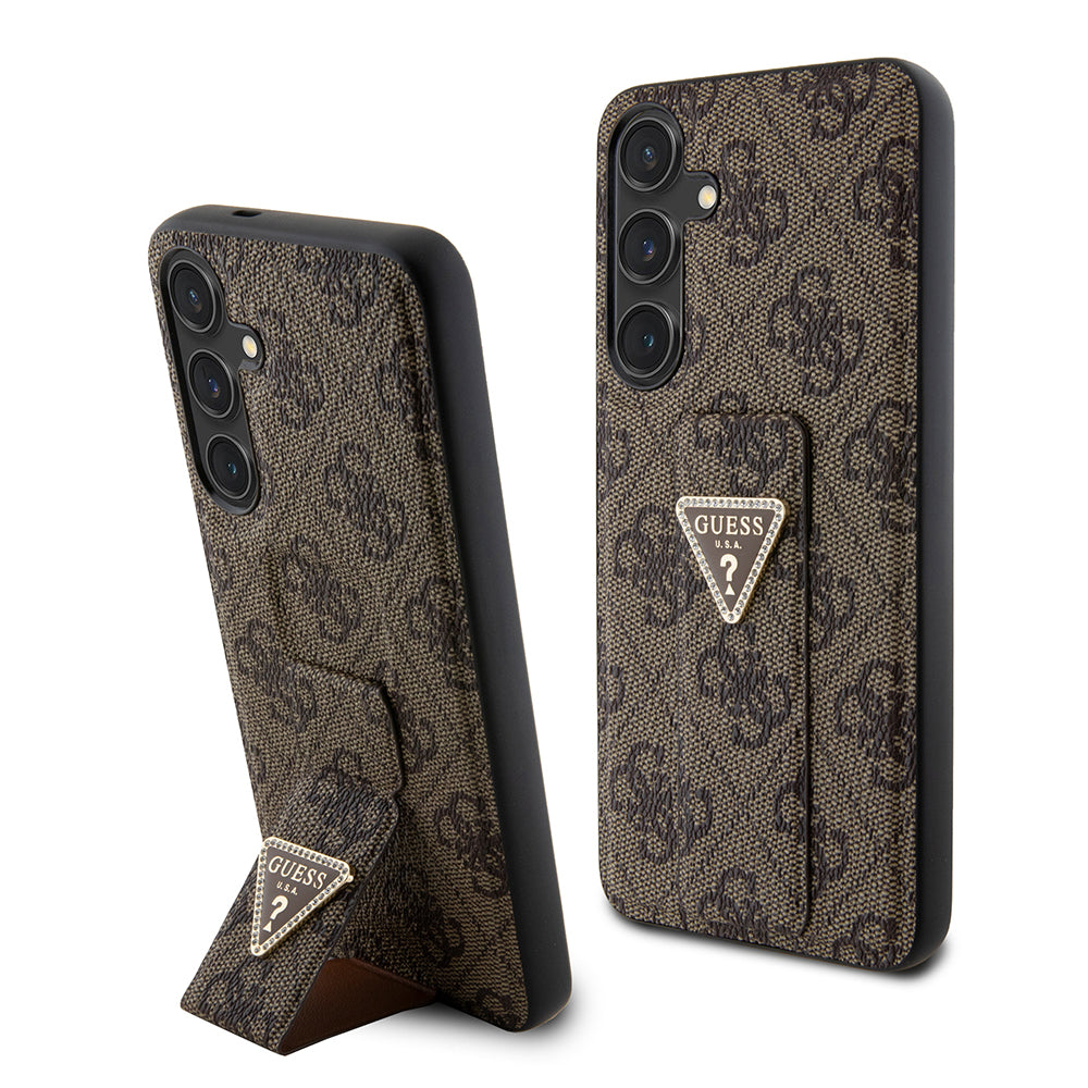 Puzdro pre Samsung Galaxy S24 S921, Guess, Grip Stand 4G Triangle Strass, Hnedé