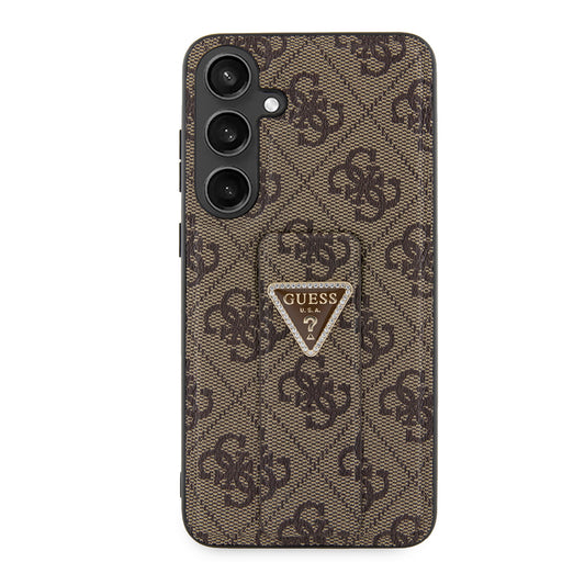 Puzdro pre Samsung Galaxy S24 S921, Guess, Grip Stand 4G Triangle Strass, Hnedé