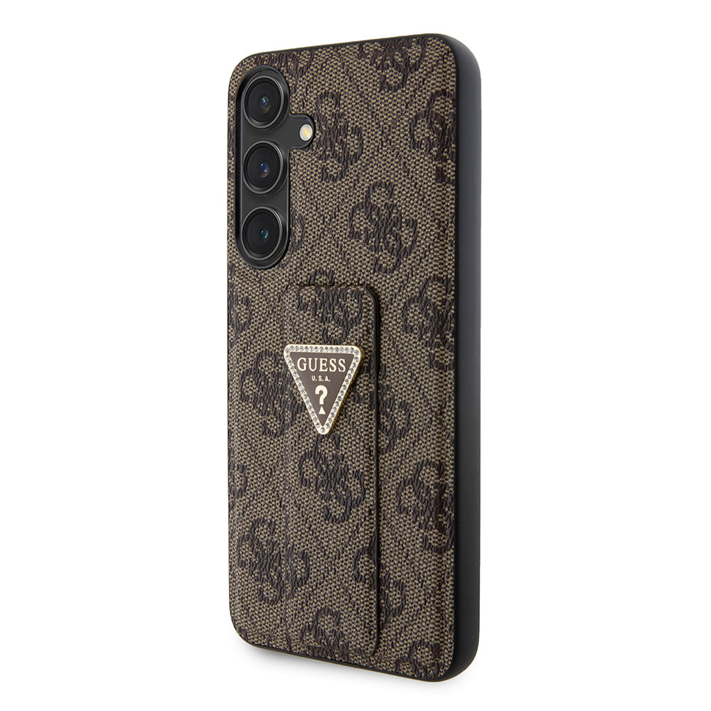Puzdro pre Samsung Galaxy S24 S921, Guess, Grip Stand 4G Triangle Strass, Hnedé