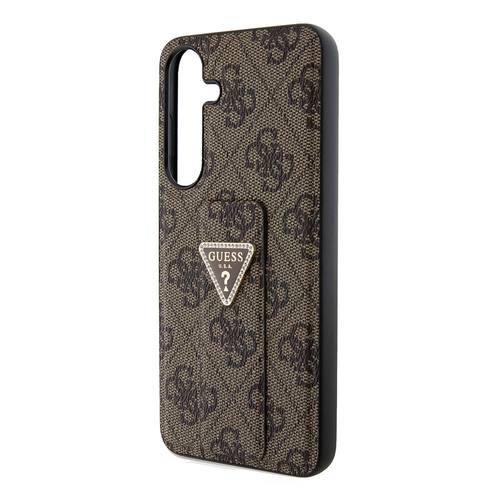 Puzdro pre Samsung Galaxy S24 S921, Guess, Grip Stand 4G Triangle Strass, Hnedé