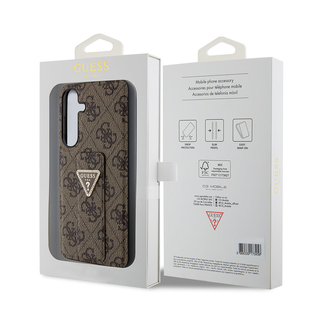 Puzdro pre Samsung Galaxy S24 S921, Guess, Grip Stand 4G Triangle Strass, Hnedé