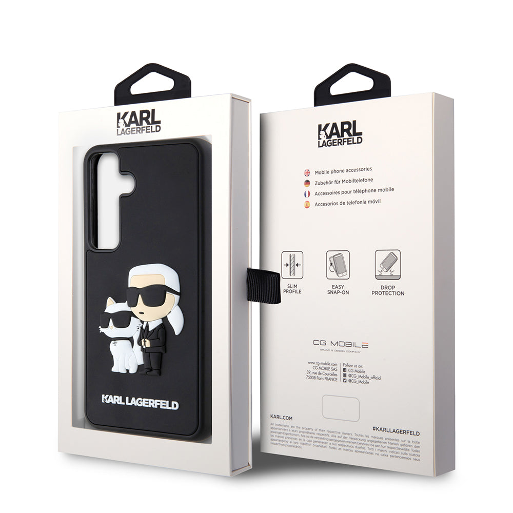 Puzdro pre Samsung Galaxy S24 S921, Karl Lagerfeld, 3D Rubber Karl & Choupette, Čierne