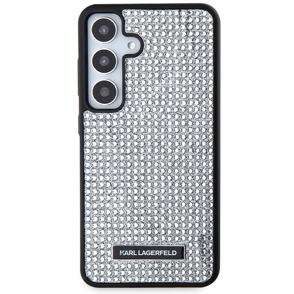 Puzdro pre Samsung Galaxy S24 S921, Karl Lagerfeld, Rhinestone Metal Plate, Strieborné