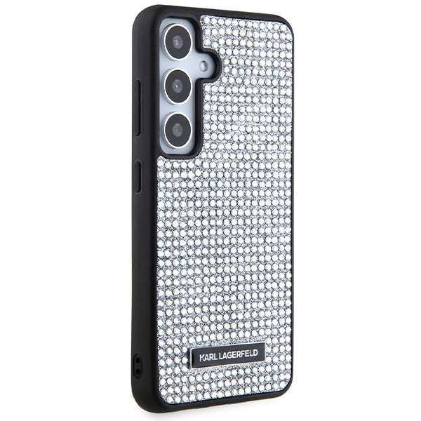 Puzdro pre Samsung Galaxy S24 S921, Karl Lagerfeld, Rhinestone Metal Plate, Strieborné