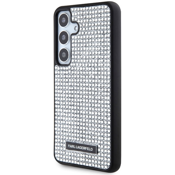 Puzdro pre Samsung Galaxy S24 S921, Karl Lagerfeld, Rhinestone Metal Plate, Strieborné