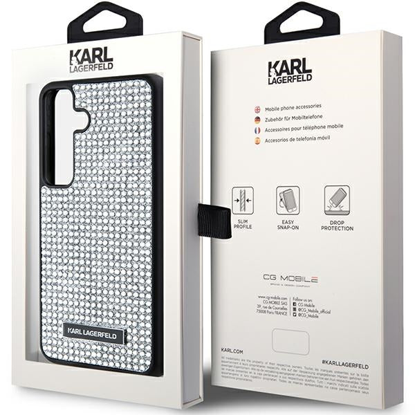 Puzdro pre Samsung Galaxy S24 S921, Karl Lagerfeld, Rhinestone Metal Plate, Strieborné