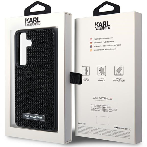 Puzdro pre Samsung Galaxy S24 S921, Karl Lagerfeld, Rhinestone Metal Plate, Čierne