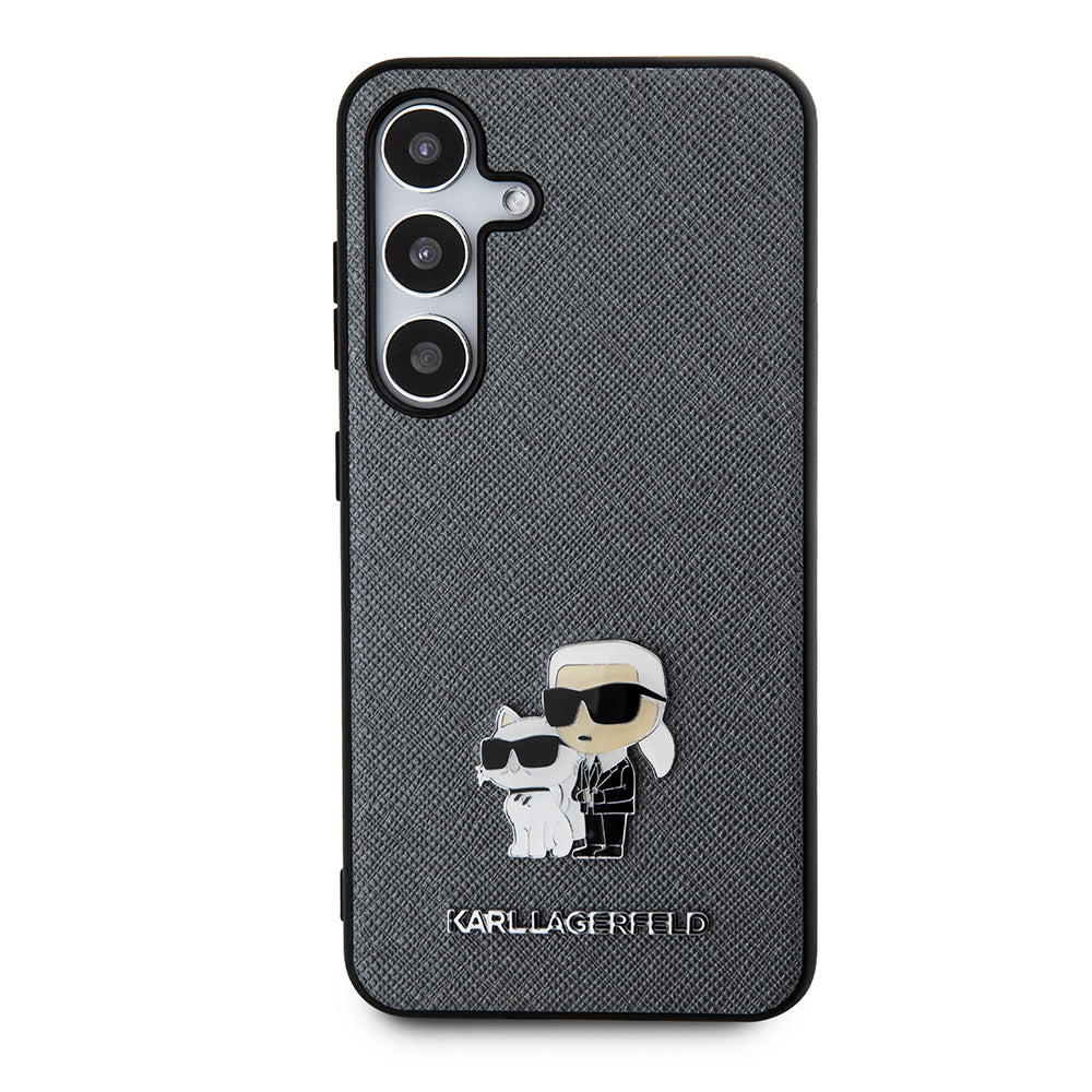 Puzdro pre Samsung Galaxy S24 S921, Karl Lagerfeld, Saffiano Karl & Choupette Metal, Sivé