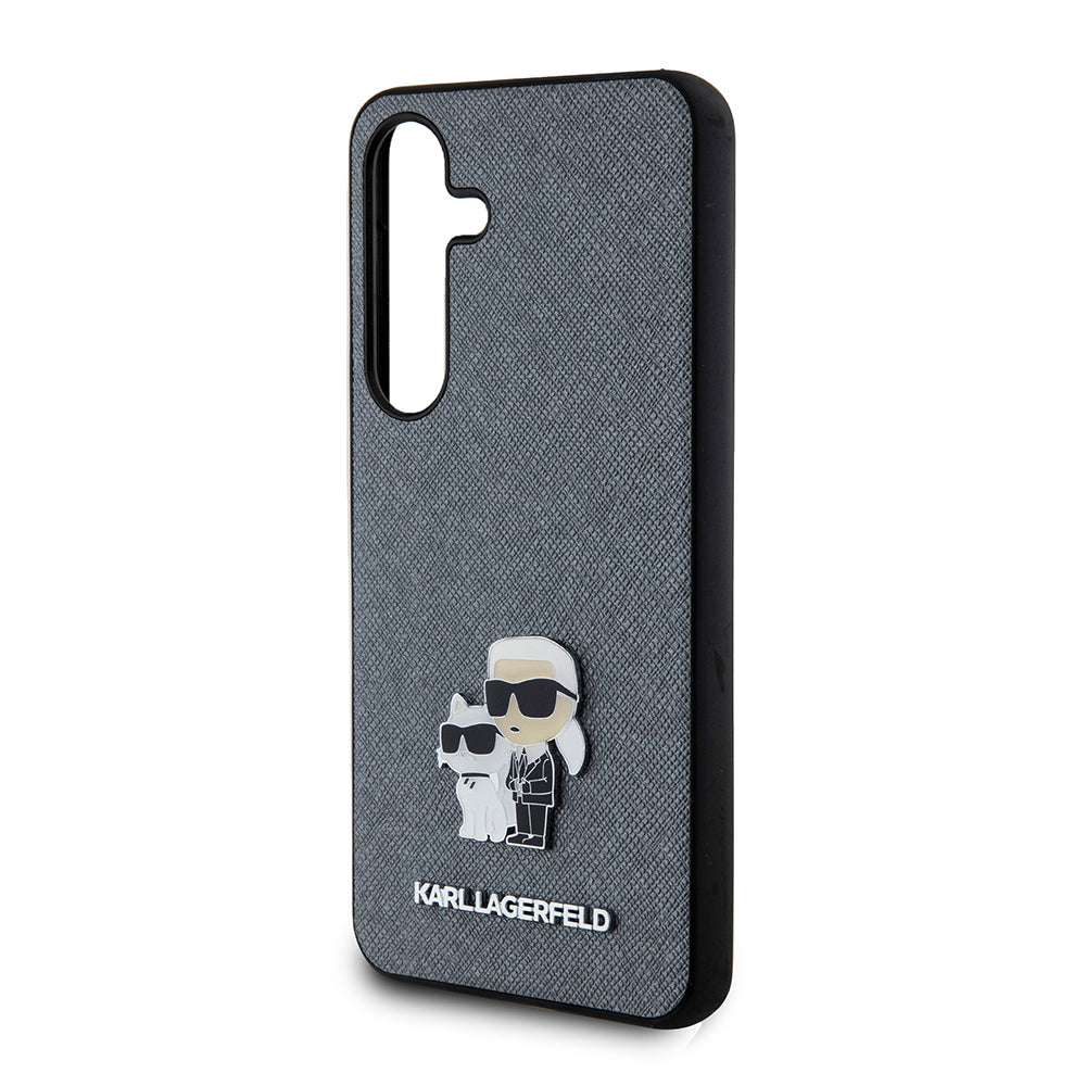 Puzdro pre Samsung Galaxy S24 S921, Karl Lagerfeld, Saffiano Karl & Choupette Metal, Sivé