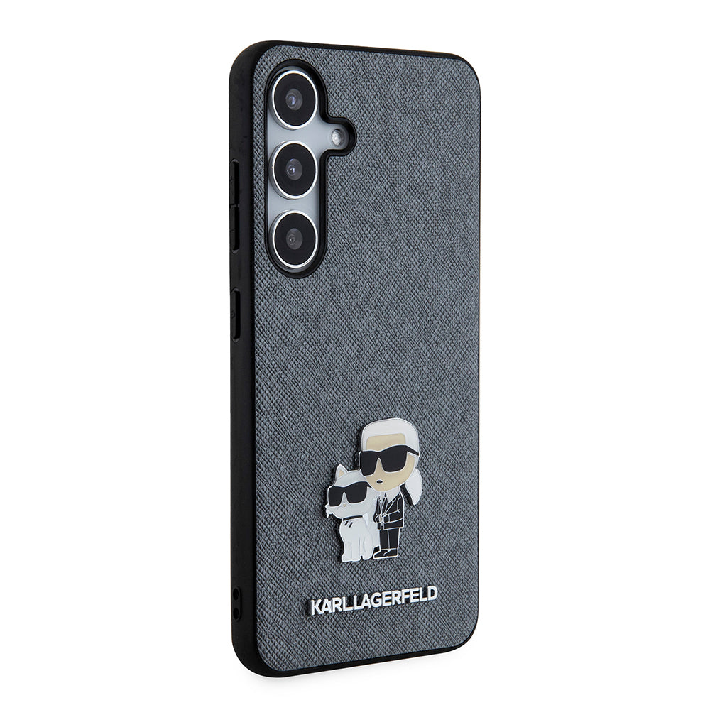 Puzdro pre Samsung Galaxy S24 S921, Karl Lagerfeld, Saffiano Karl & Choupette Metal, Sivé