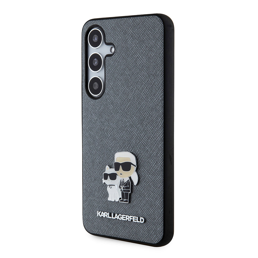 Puzdro pre Samsung Galaxy S24 S921, Karl Lagerfeld, Saffiano Karl & Choupette Metal, Sivé