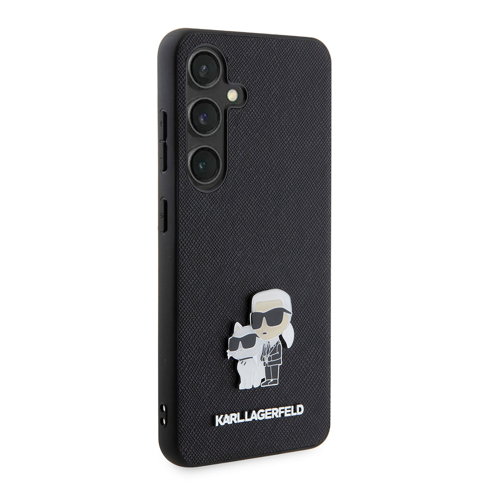 Puzdro pre Samsung Galaxy S24 S921, Karl Lagerfeld, Saffiano Karl & Choupette Metal, Čierne