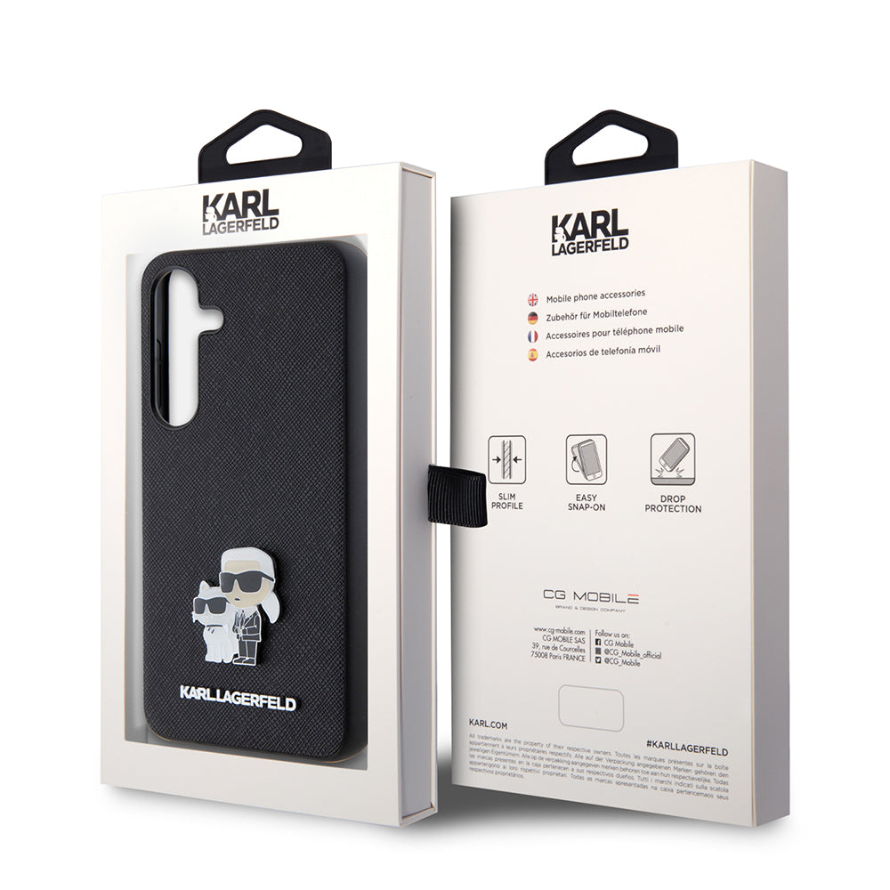 Puzdro pre Samsung Galaxy S24 S921, Karl Lagerfeld, Saffiano Karl & Choupette Metal, Čierne