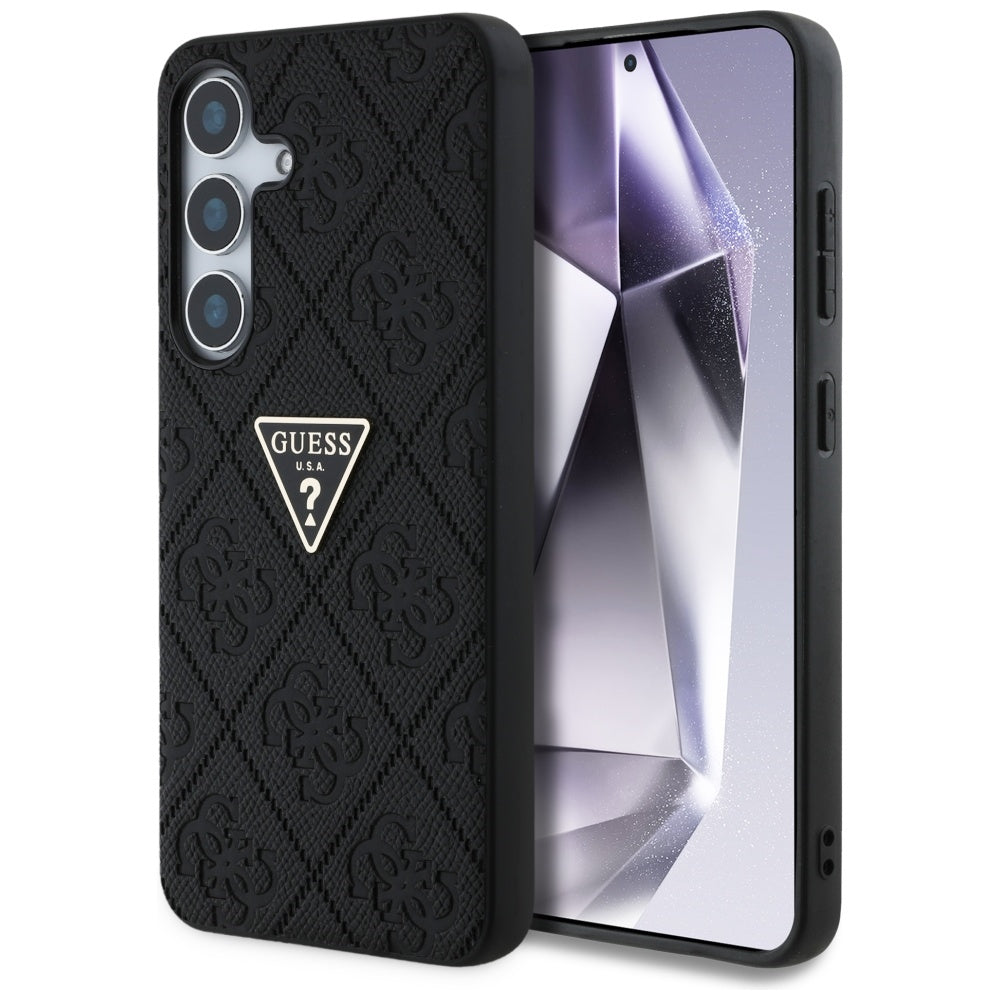 Puzdro pre Samsung Galaxy S25 S931, Guess, Grained Hot Stamp 4G Triangle, Čierne