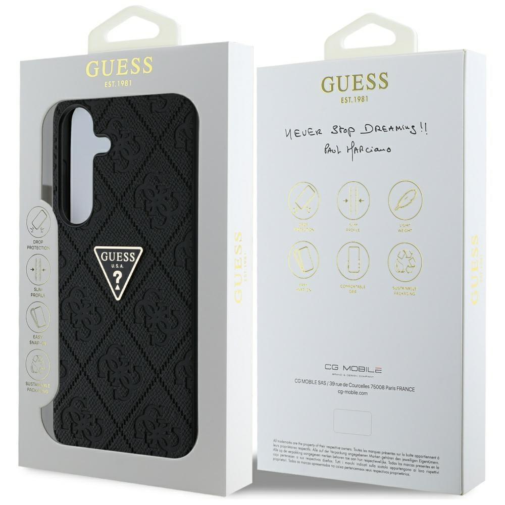Puzdro pre Samsung Galaxy S25 S931, Guess, Grained Hot Stamp 4G Triangle, Čierne