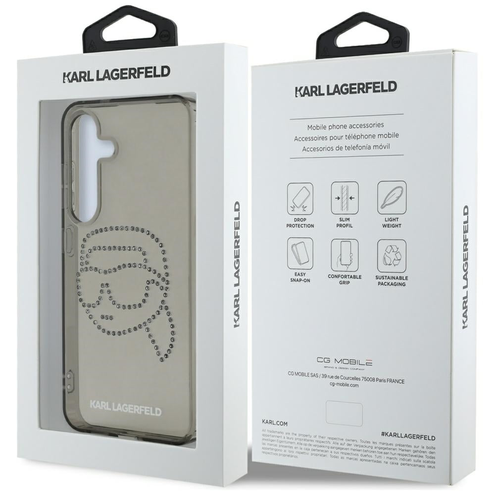 Puzdro pre Samsung Galaxy S25 S931, Karl Lagerfeld, IML Rhinestones Karl's Head, Čierne