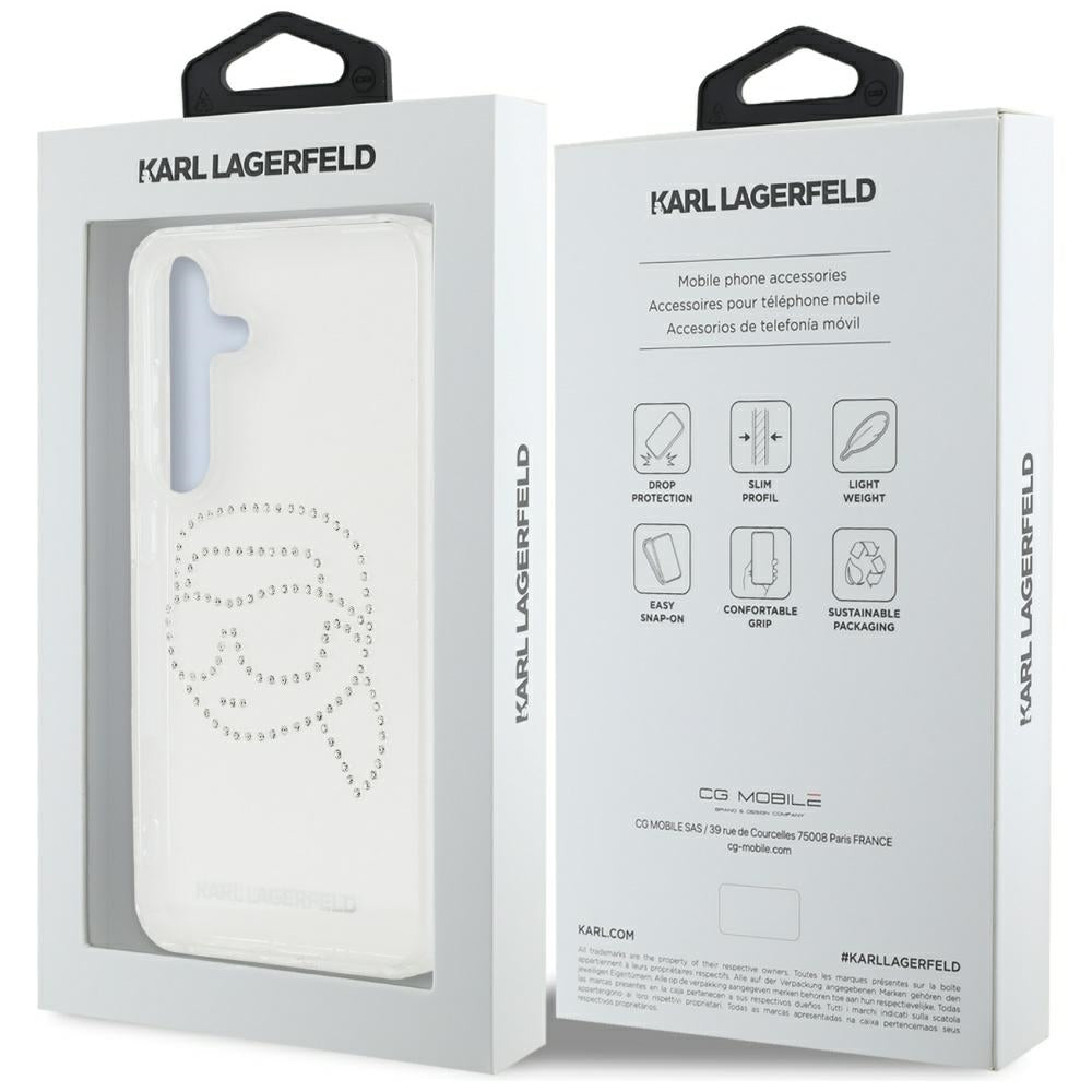 Puzdro pre Samsung Galaxy S25 S931, Karl Lagerfeld, IML Rhinestones Karl's Head, Priehľadné