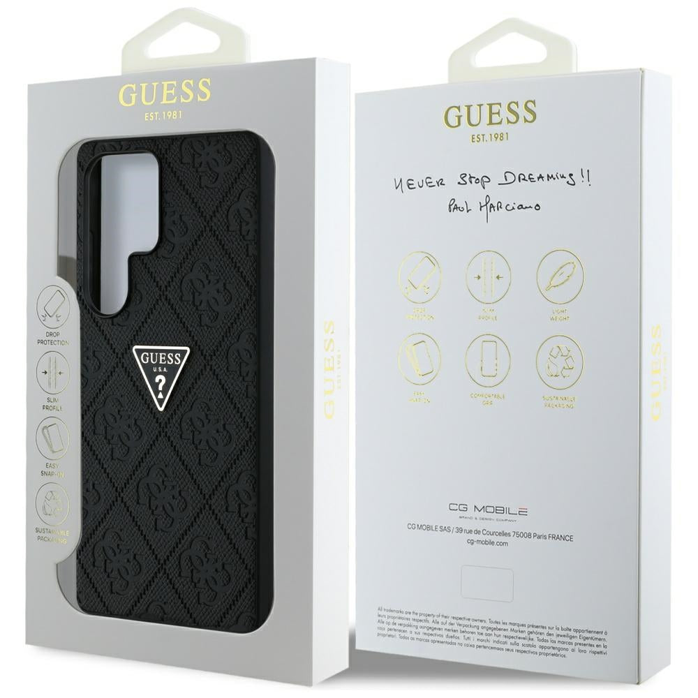 Puzdro pre Samsung Galaxy S25 Ultra S938, Guess, Grained Hot Stamp 4G Triangle, Čierne