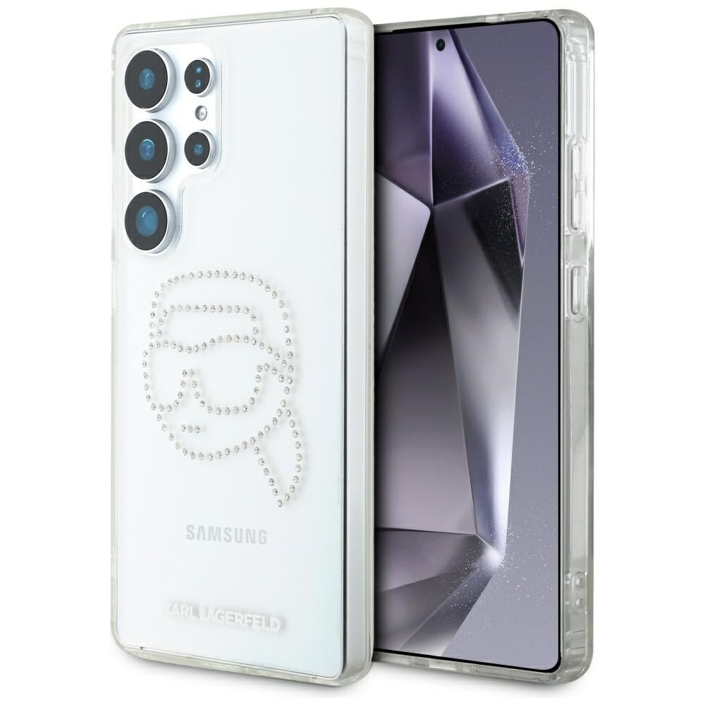 Puzdro pre Samsung Galaxy S25 Ultra S938, Karl Lagerfeld, IML Rhinestones Karl's Head, Transparentné