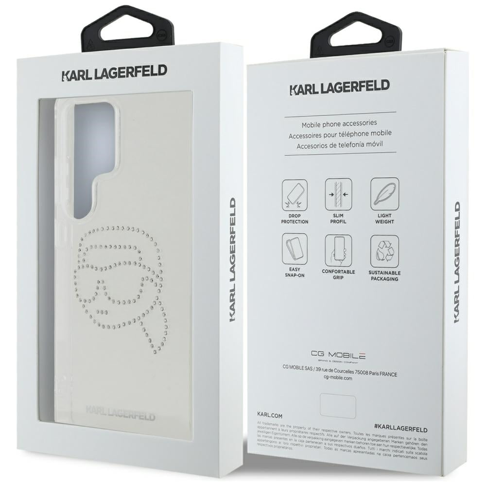 Puzdro pre Samsung Galaxy S25 Ultra S938, Karl Lagerfeld, IML Rhinestones Karl's Head, Transparentné
