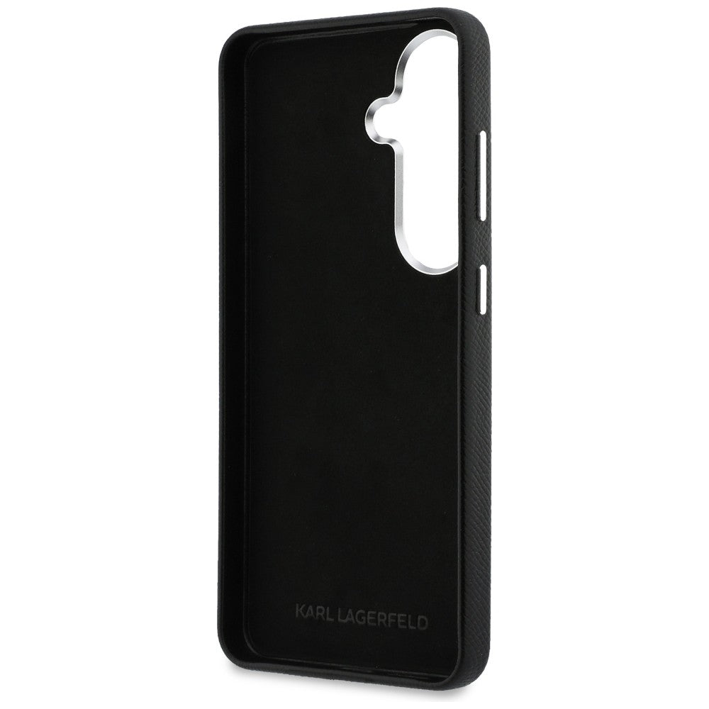 Puzdro pre Samsung Galaxy S26 Plus S947, Karl Lagerfeld, Saffiano Karl & Choupette's Head Pin, Čierne