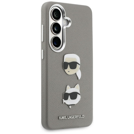 Puzdro pre Samsung Galaxy S26 S942, Karl Lagerfeld, Saffiano Karl & Choupette's Head Pin, Sivé