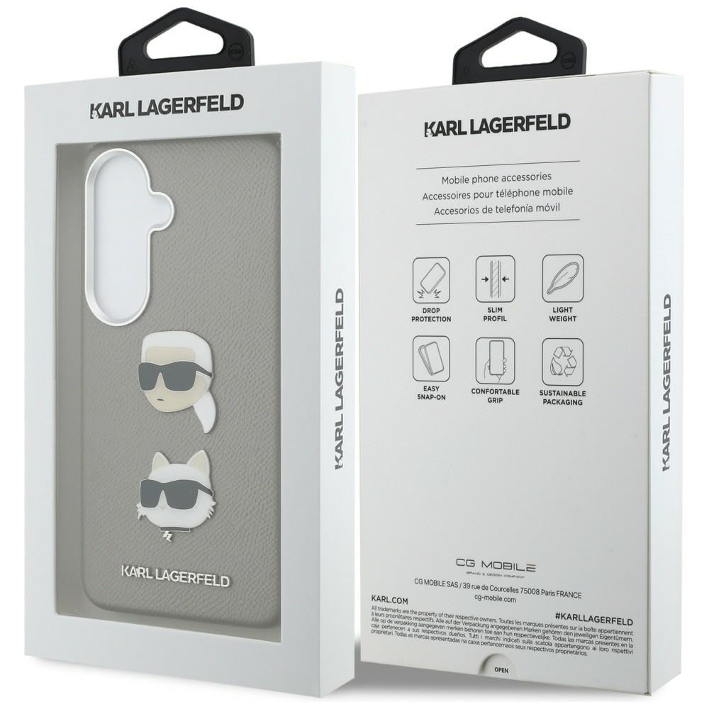 Puzdro pre Samsung Galaxy S26 S942, Karl Lagerfeld, Saffiano Karl & Choupette's Head Pin, Sivé
